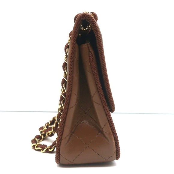 Vintage Chanel 2.55 CC Shoulder Bag Brown Rope-Trim Wavy Stitch Leather - Picture 5 of 12